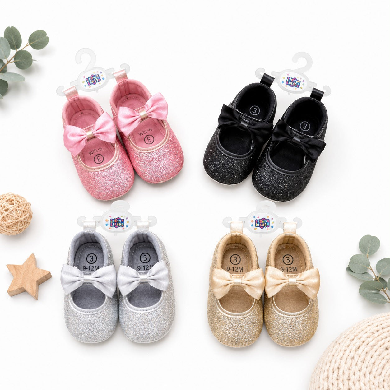 Baby Sparkle Bow Shoes (0–18 Months)