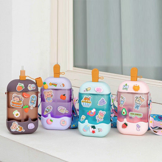 Kids Cartoon Water Bottle with Straw